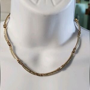 RARE Vintage gold tone signed Panetta  Rhinestone Choker Necklace .